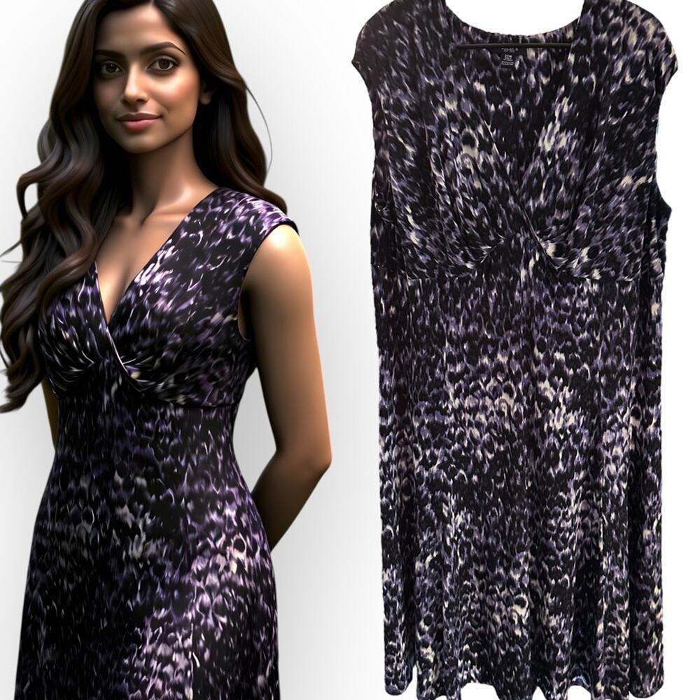 NWT Chaps 110.00 leopard black purple Jersey Dress Women’s V Neck Plus Size 20W
